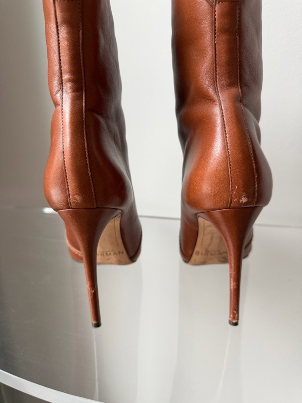 Alexandre Birman Cognac Leather Pointed-Toe Stiletto Ankle Boots - Picture 5 of 6